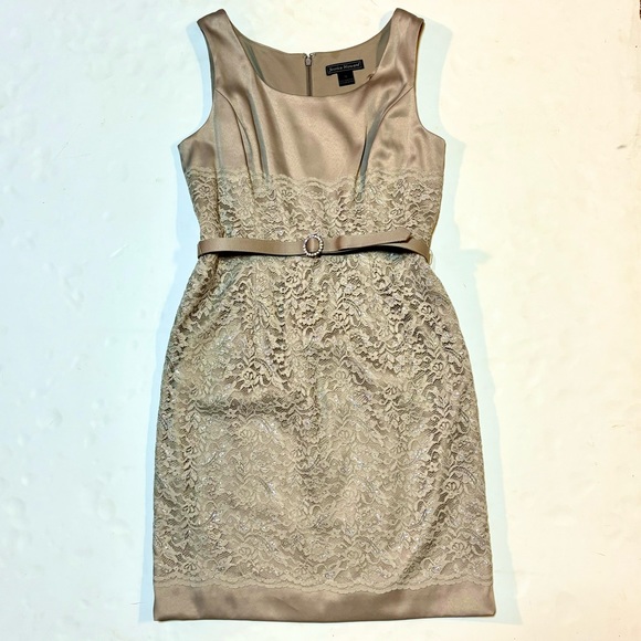 NWT Jessica Howard Tan Metallic Lace Cocktail Dress 12 - Picture 1 of 12